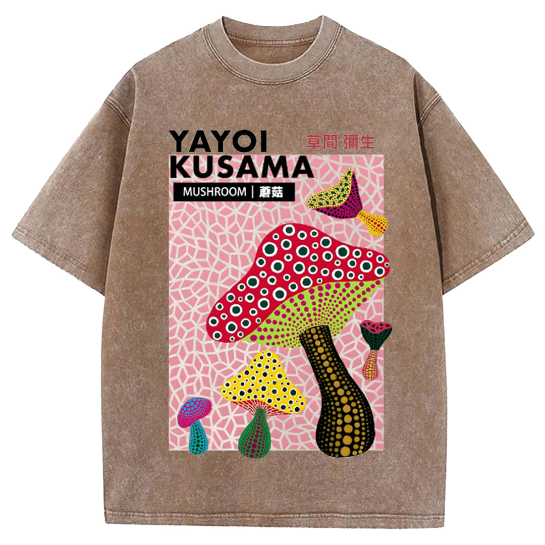 Yayoi Kusama Flower Vintage Japanese Design Washed Crew Neck T-Shirt