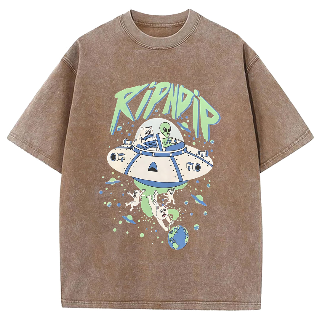 Kidnapped Cat Washed Crew Neck T-Shirt