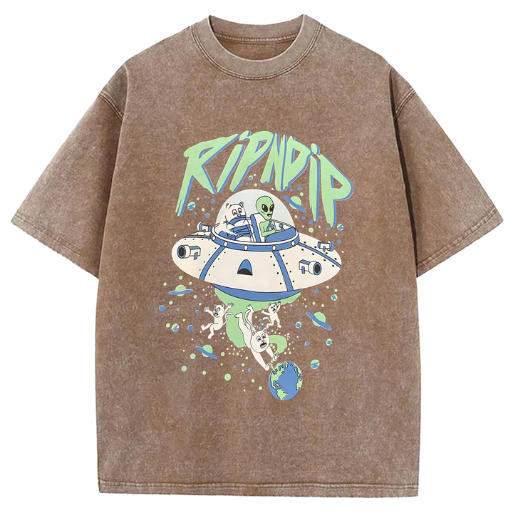 Kidnapped Cat Washed Crew Neck T-Shirt