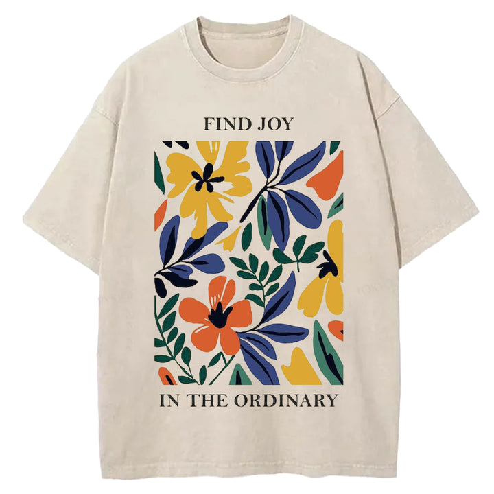 Vintage Flower Design Washed Crew Neck T-shirt
