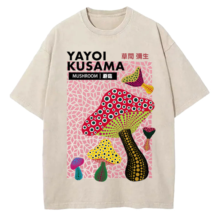 Yayoi Kusama Flower Vintage Japanese Design Washed Crew Neck T-Shirt