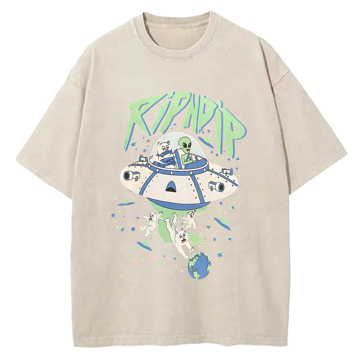 Kidnapped Cat Washed Crew Neck T-Shirt