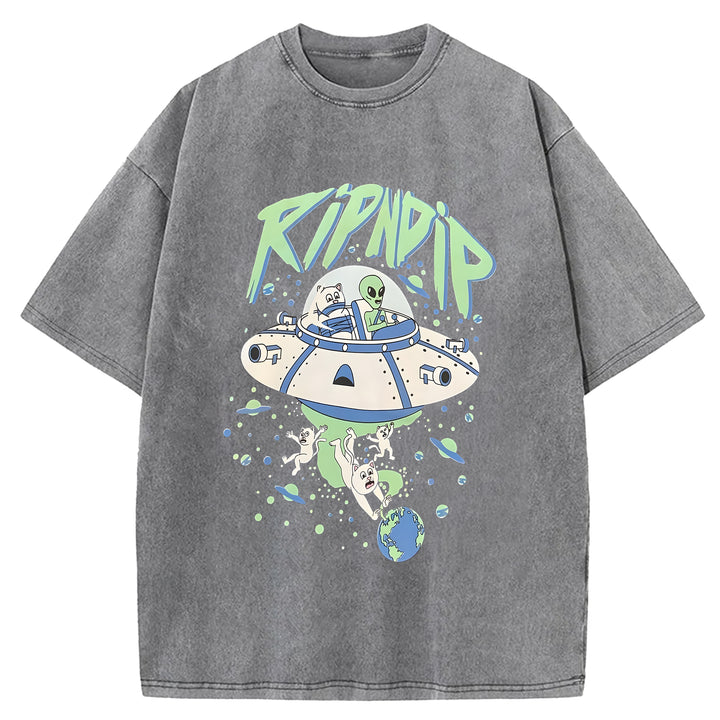 Kidnapped Cat Washed Crew Neck T-Shirt
