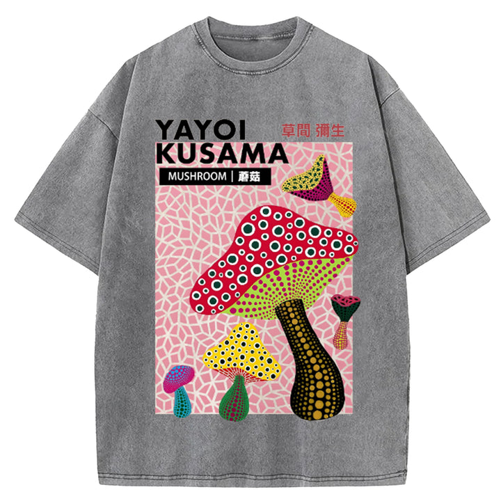 Yayoi Kusama Flower Vintage Japanese Design Washed Crew Neck T-Shirt