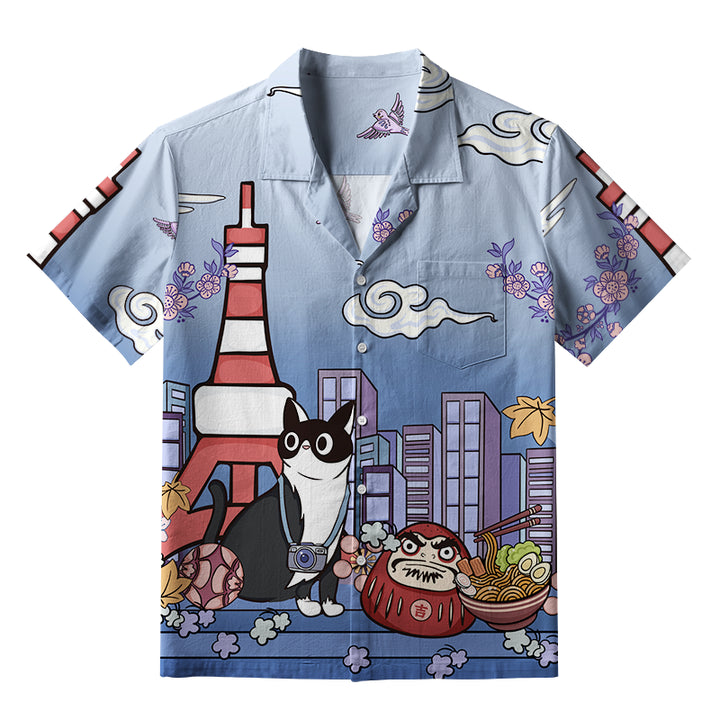 Tokyo Tower Landscape With Cat Aloha Hawaiian Shirt