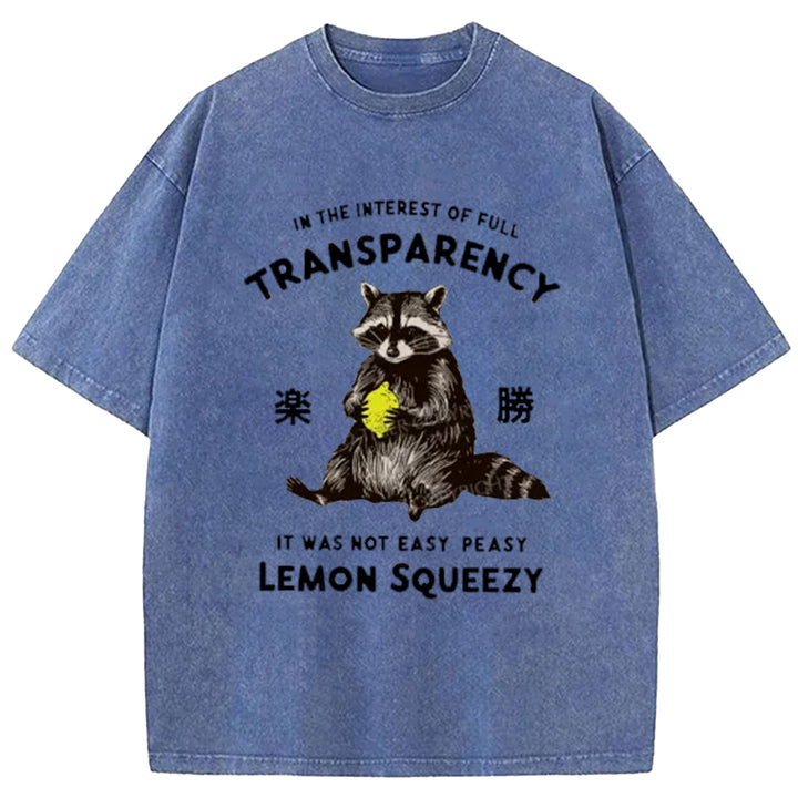 Raccoon Holding A Lemon Washed Crew Neck T-Shirt