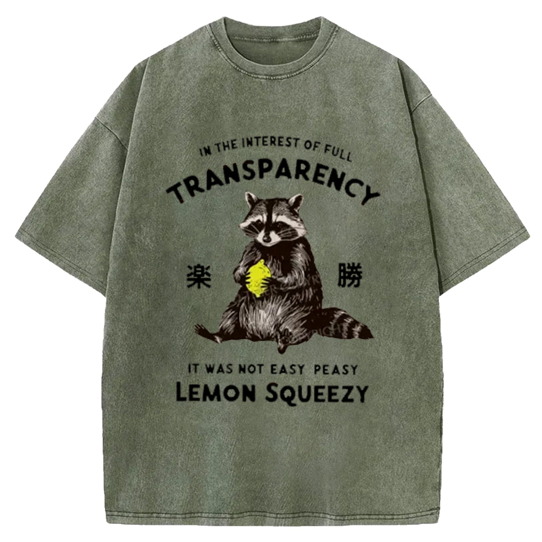 Raccoon Holding A Lemon Washed Crew Neck T-Shirt