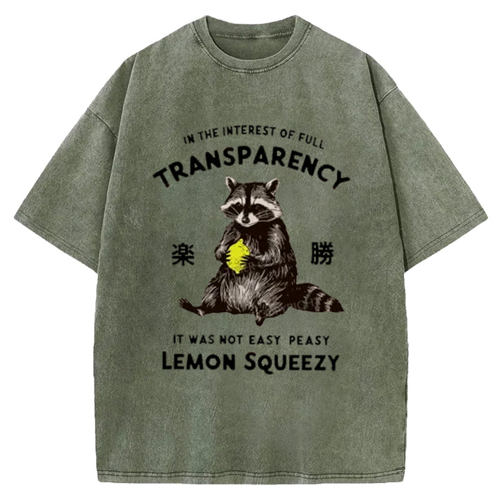 Raccoon Holding A Lemon Washed Crew Neck T-Shirt