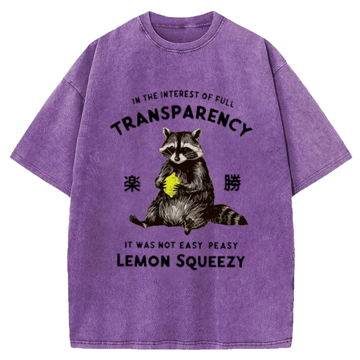 Raccoon Holding A Lemon Washed Crew Neck T-Shirt