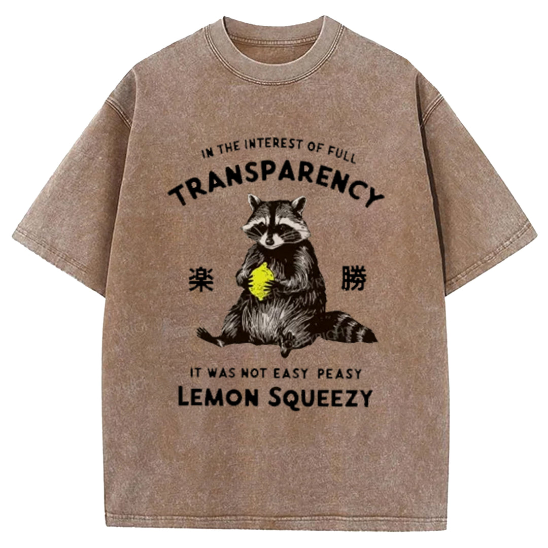 Raccoon Holding A Lemon Washed Crew Neck T-Shirt