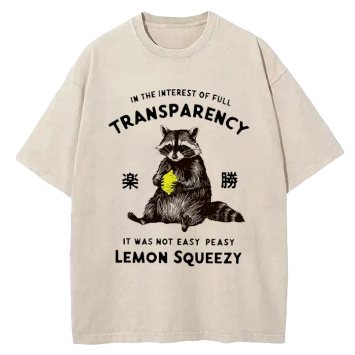 Raccoon Holding A Lemon Washed Crew Neck T-Shirt