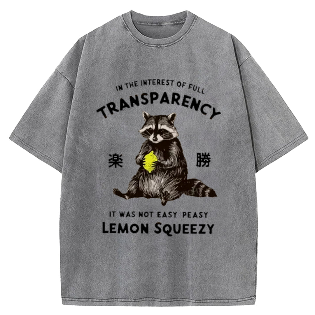 Raccoon Holding A Lemon Washed Crew Neck T-Shirt