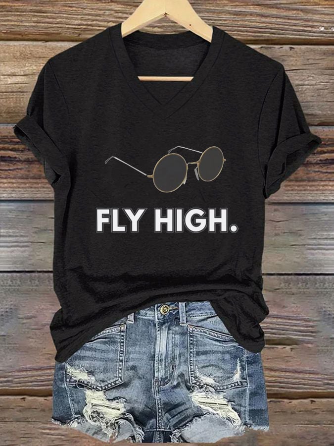 Fly High Printed V-Neck T-Shirt