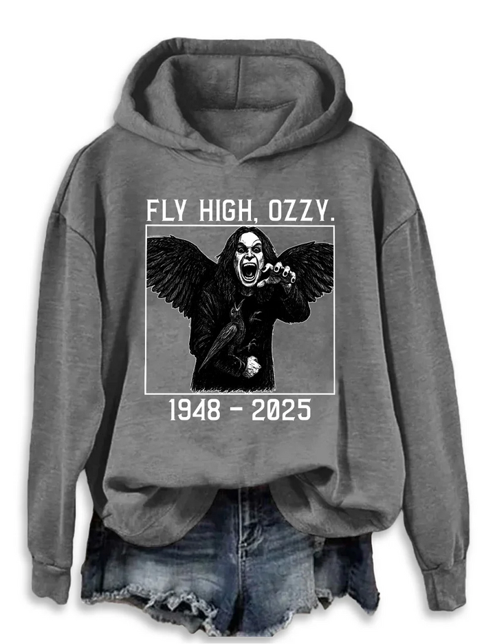 Fly High Ozzy 1948-2025 Long Sleeve Printed Hoodie