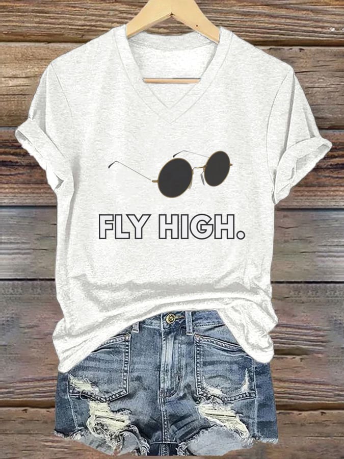 Fly High Printed V-Neck T-Shirt