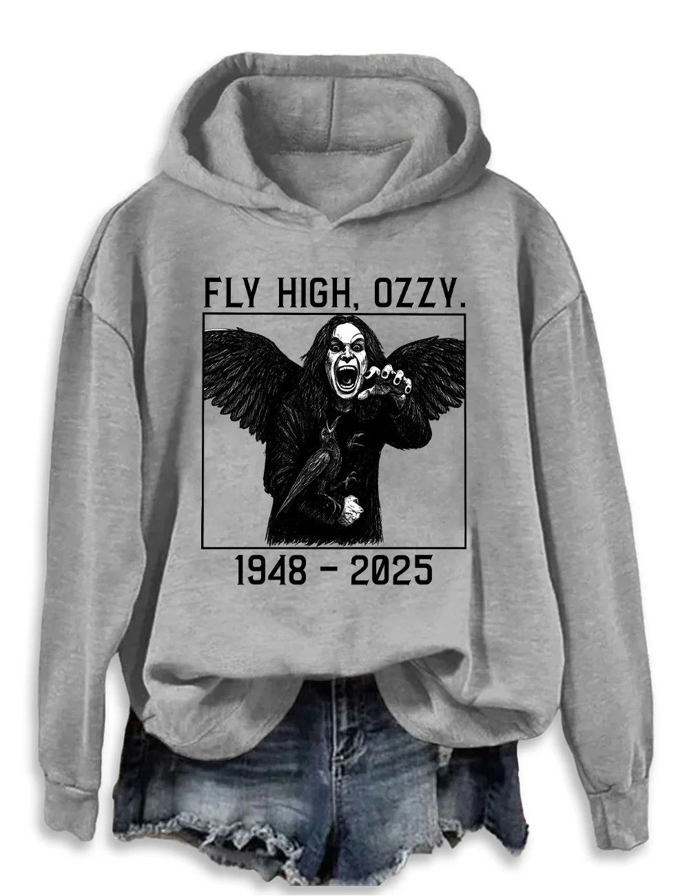 Fly High Ozzy 1948-2025 Long Sleeve Printed Hoodie