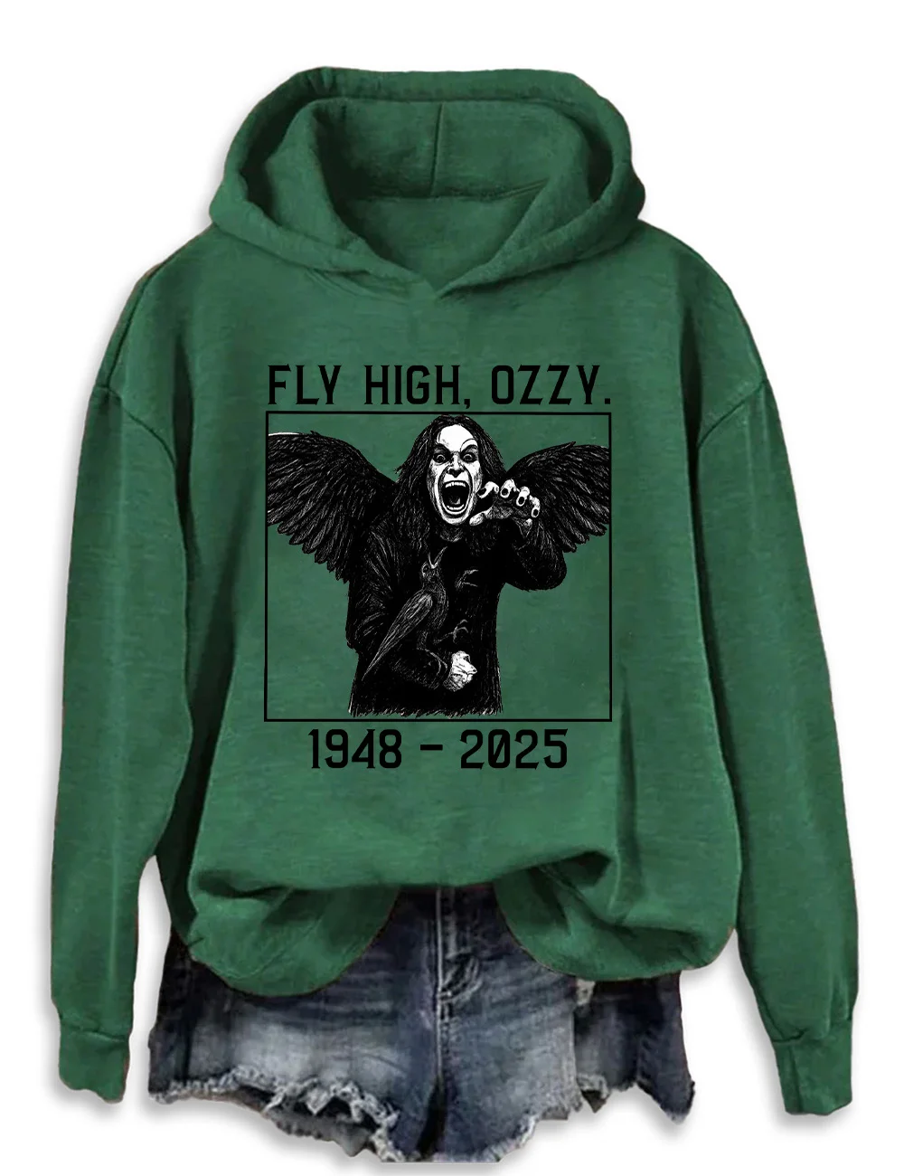 Fly High Ozzy 1948-2025 Long Sleeve Printed Hoodie