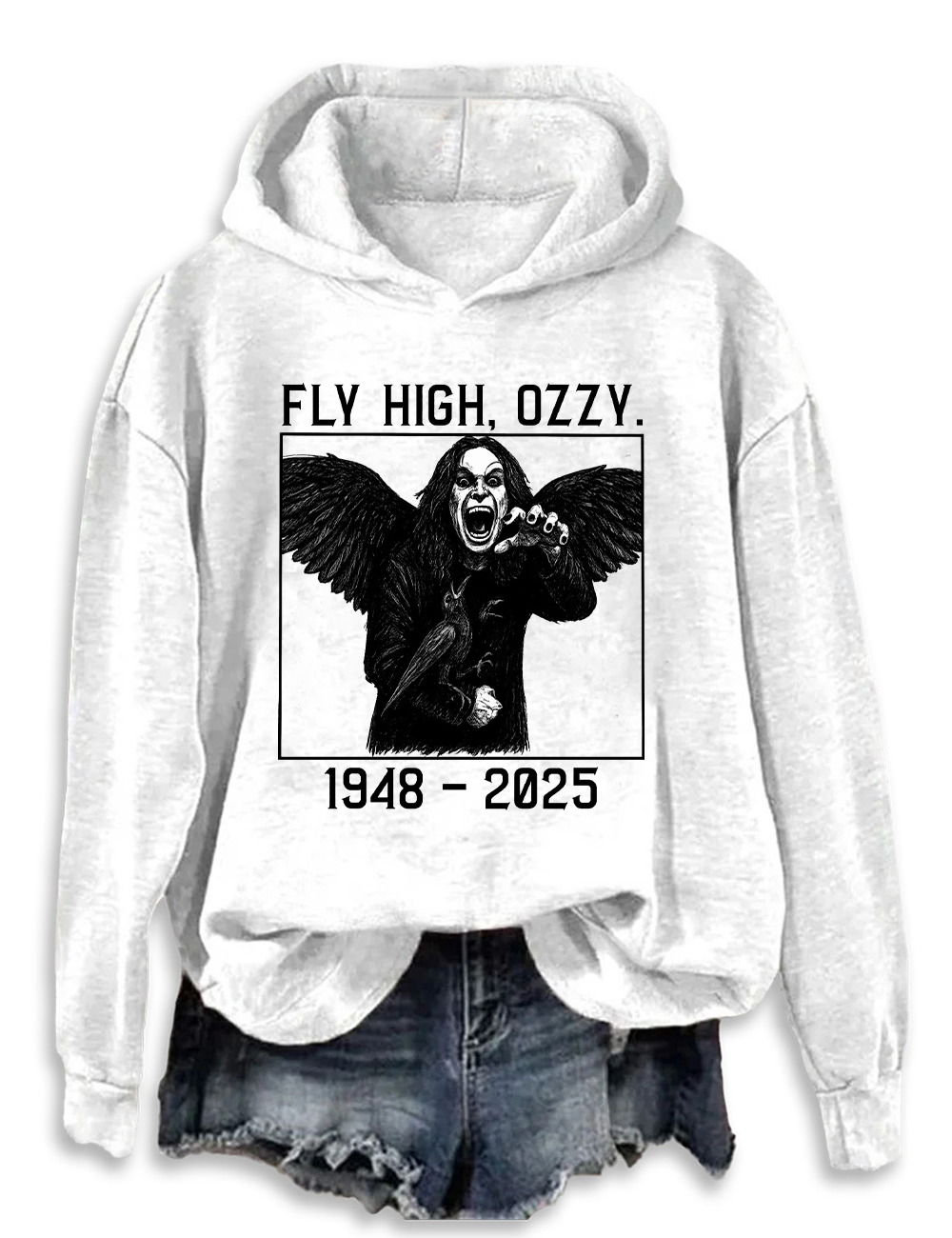 Fly High Ozzy 1948-2025 Long Sleeve Printed Hoodie