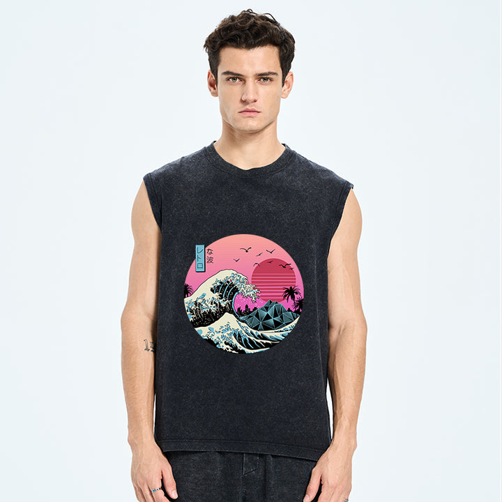 Japanese The Great Retro Wave Cotton Washed Tank