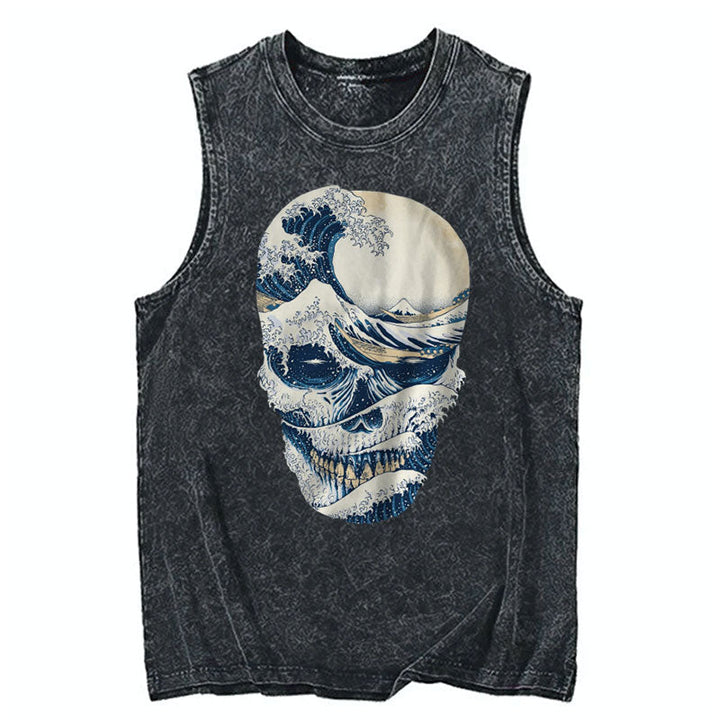 Great Wave Skull Cotton Washed Tank