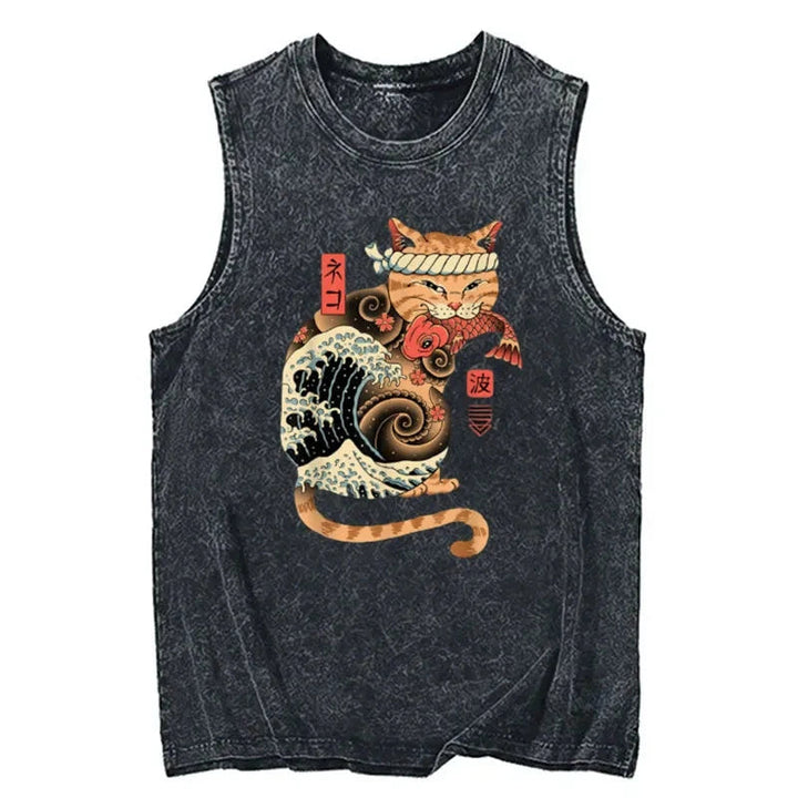 Catana Wave Cat Tattooed Samurai Art Tank