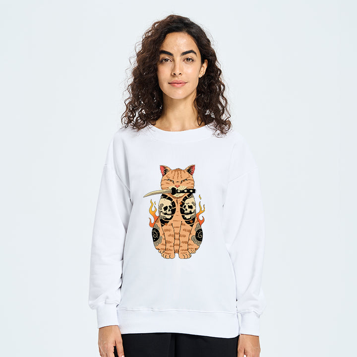 Catana Cat Skull Tattooed Samurai Sweatshirt