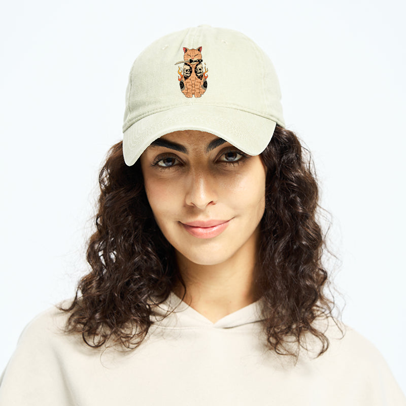 Catana Cat Skull Tattooed Samurai Washed Cap