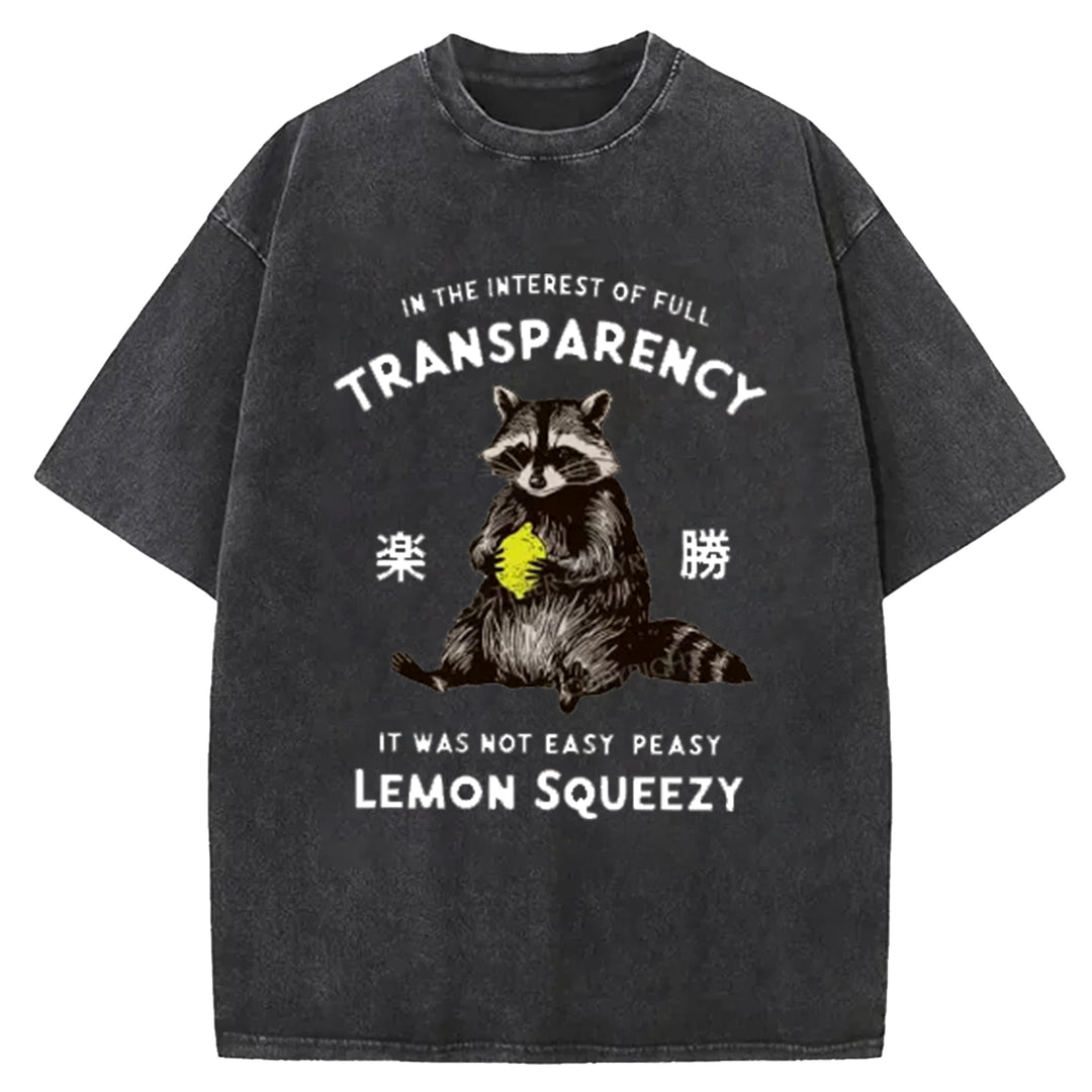 Raccoon Holding A Lemon Washed Crew Neck T-Shirt