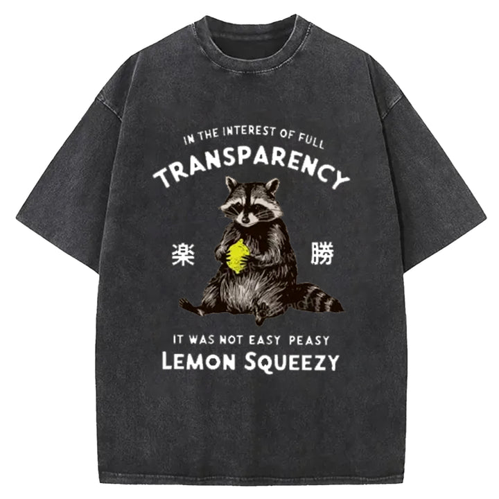 Raccoon Holding A Lemon Washed Crew Neck T-Shirt