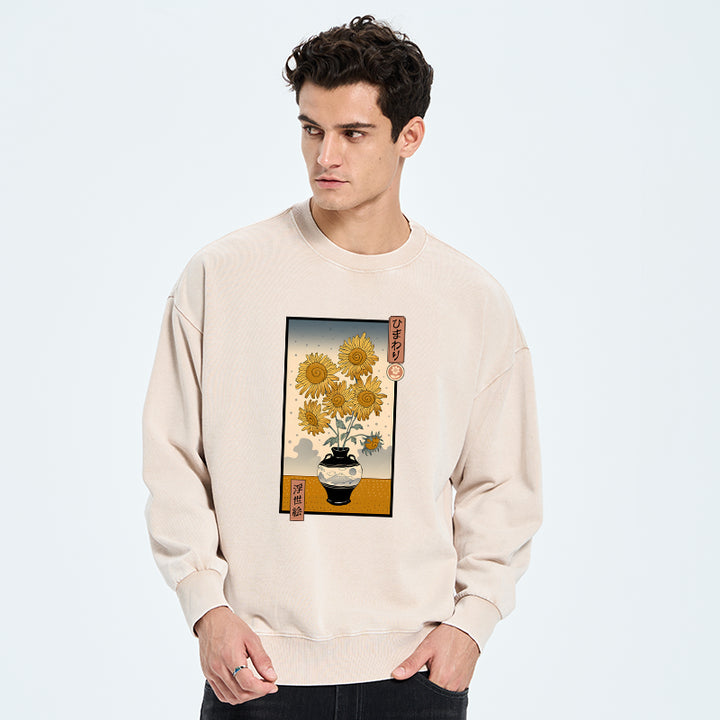 Sunflowers Ukiyo-e Washed Sweatshirt