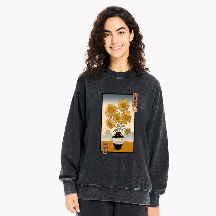 Sunflowers Ukiyo-e Washed Sweatshirt