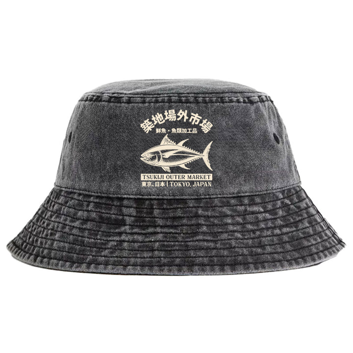Japan Tsukiji Fish Market Washed Bucket Hat