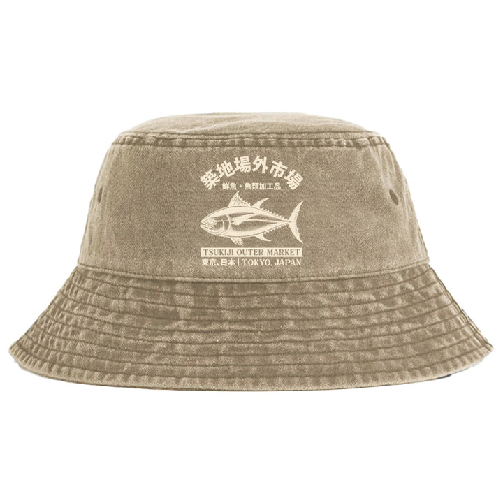 Japan Tsukiji Fish Market Washed Bucket Hat