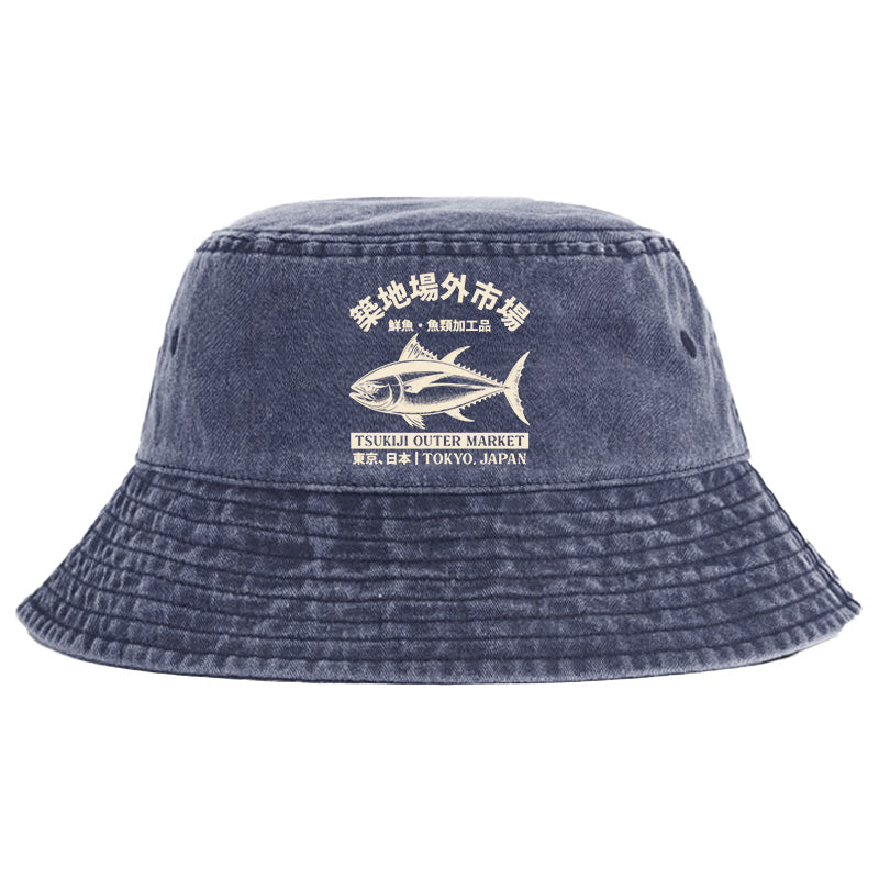 Japan Tsukiji Fish Market Washed Bucket Hat