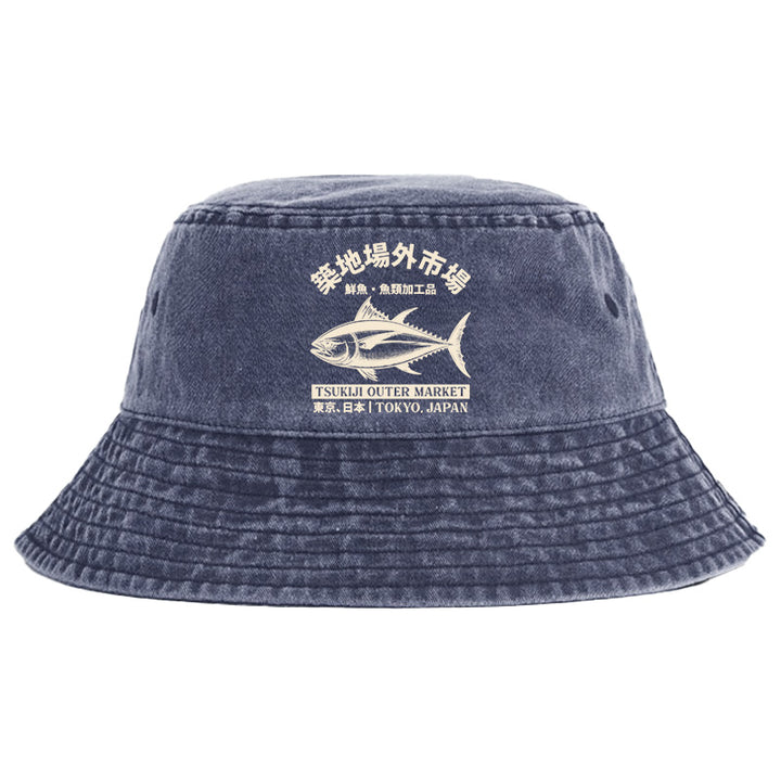 Japan Tsukiji Fish Market Washed Bucket Hat