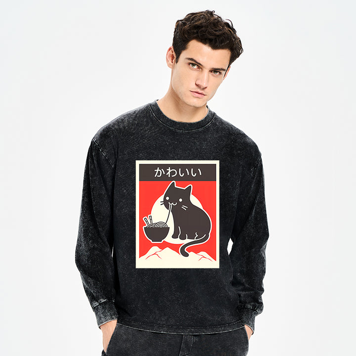 "Kawaii" Vintage Style Japenese Ramen Cat Sweatshirt
