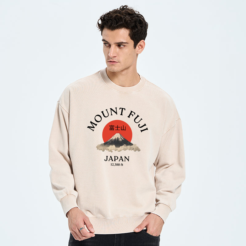 Japan Mount Fuji Sun Unisex Washed Sweatshirt