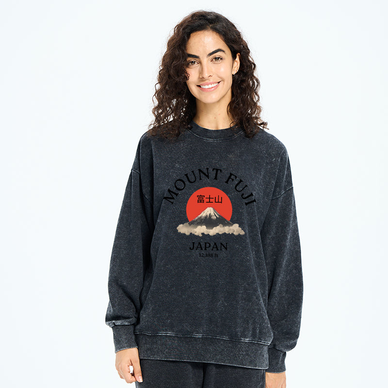Japan Mount Fuji Sun Unisex Washed Sweatshirt