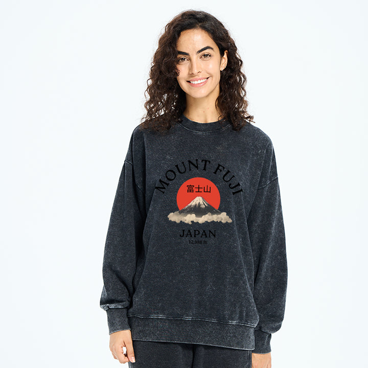 Japan Mount Fuji Sun Unisex Washed Sweatshirt