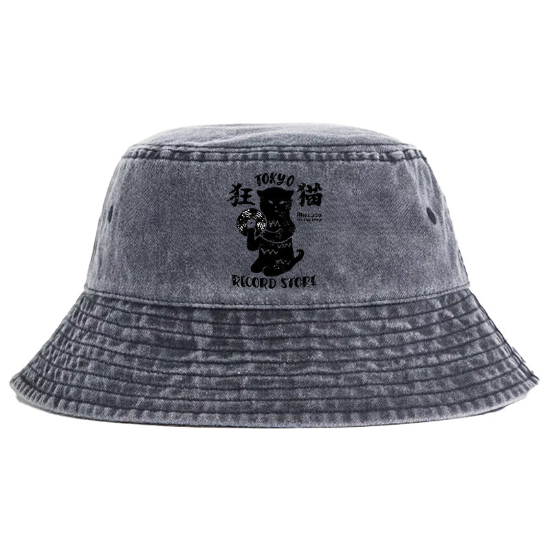 Tokyo Record Store Cat CD Washed Bucket Hat
