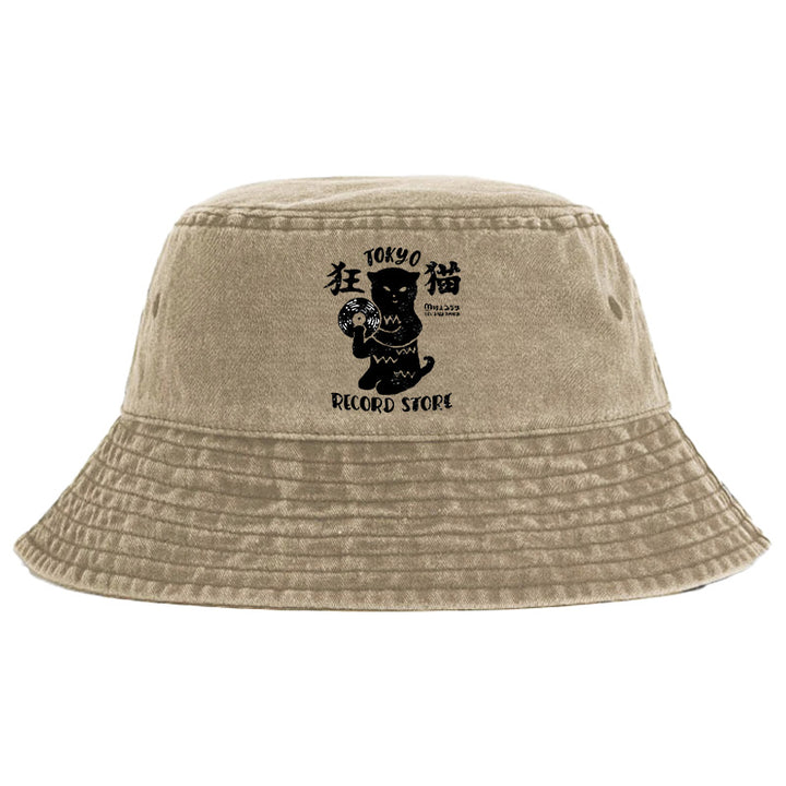 Tokyo Record Store Cat CD Washed Bucket Hat