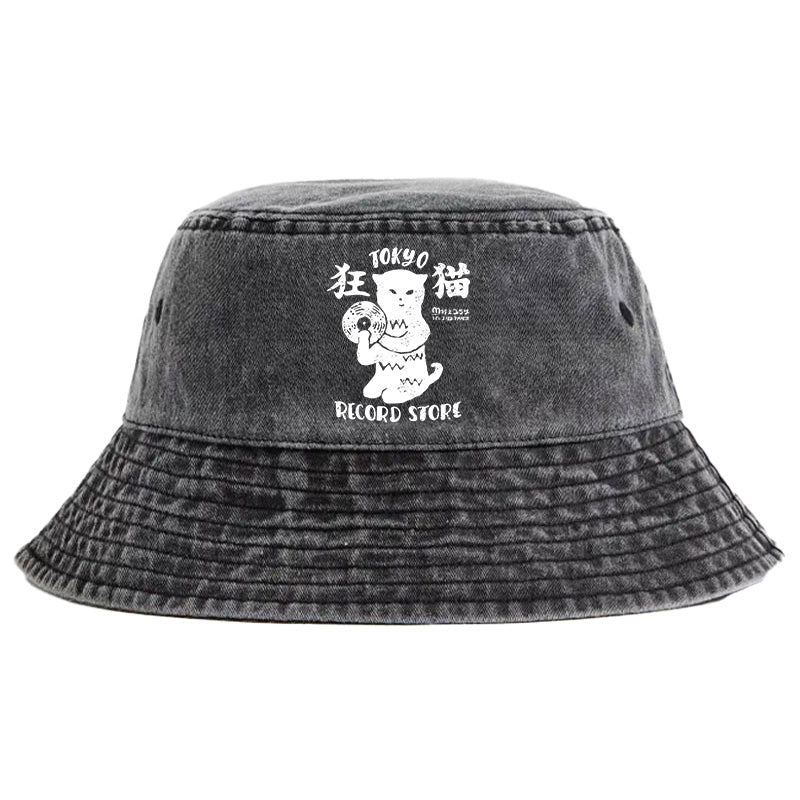 Tokyo Record Store Cat CD Washed Bucket Hat