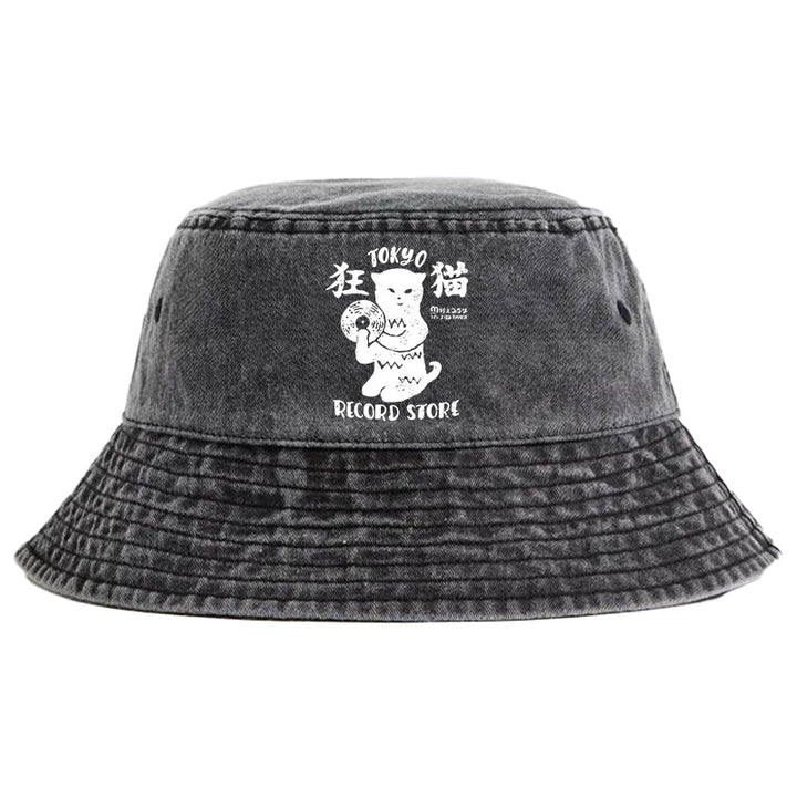 Tokyo Record Store Cat CD Washed Bucket Hat
