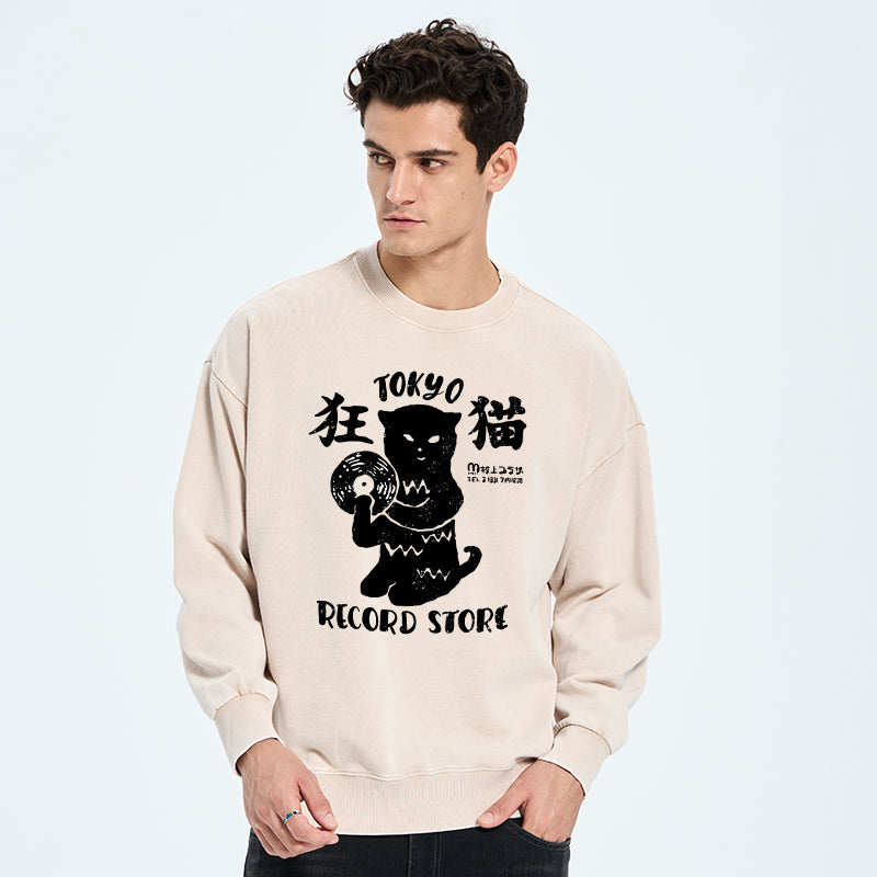 Tokyo Record Store Cat CD Washed Sweatshirt