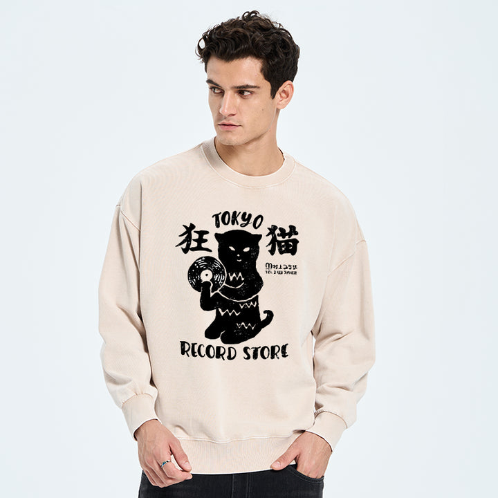 Tokyo Record Store Cat CD Washed Sweatshirt