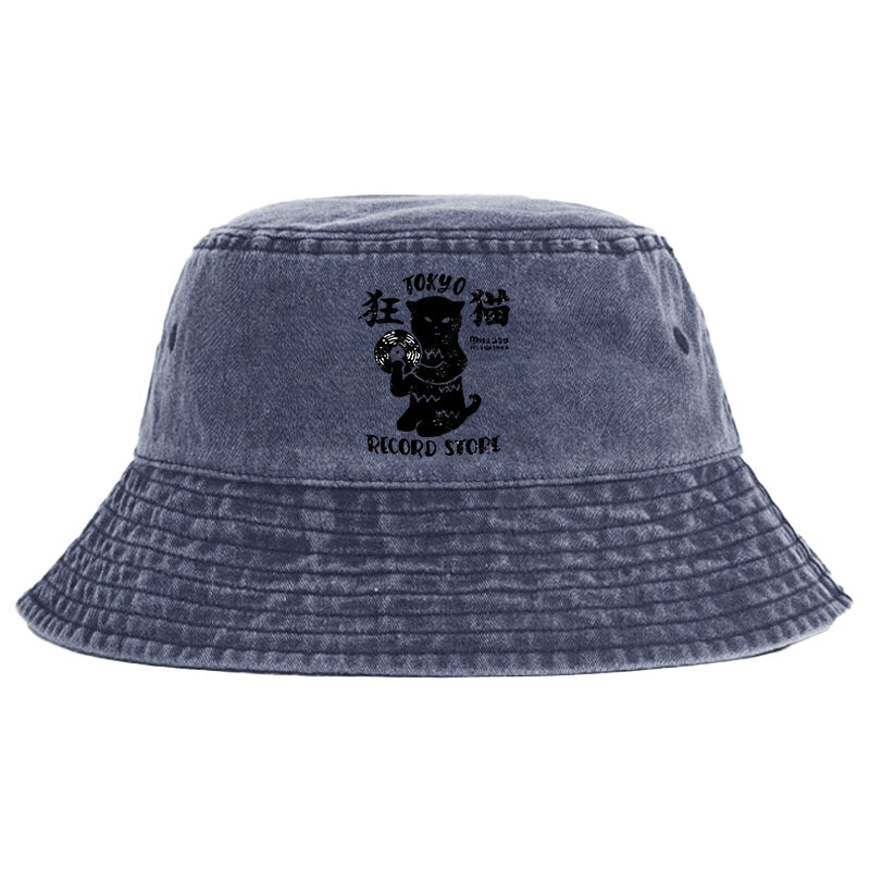 Tokyo Record Store Cat CD Washed Bucket Hat