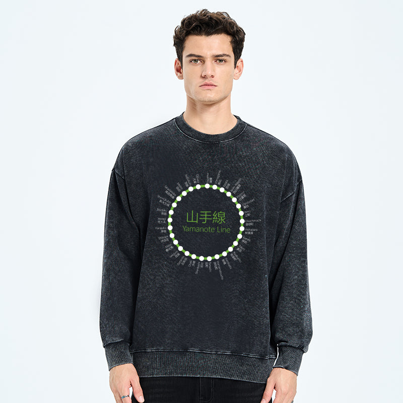 Yamanote Line Stations Circle Washed Sweatshirt