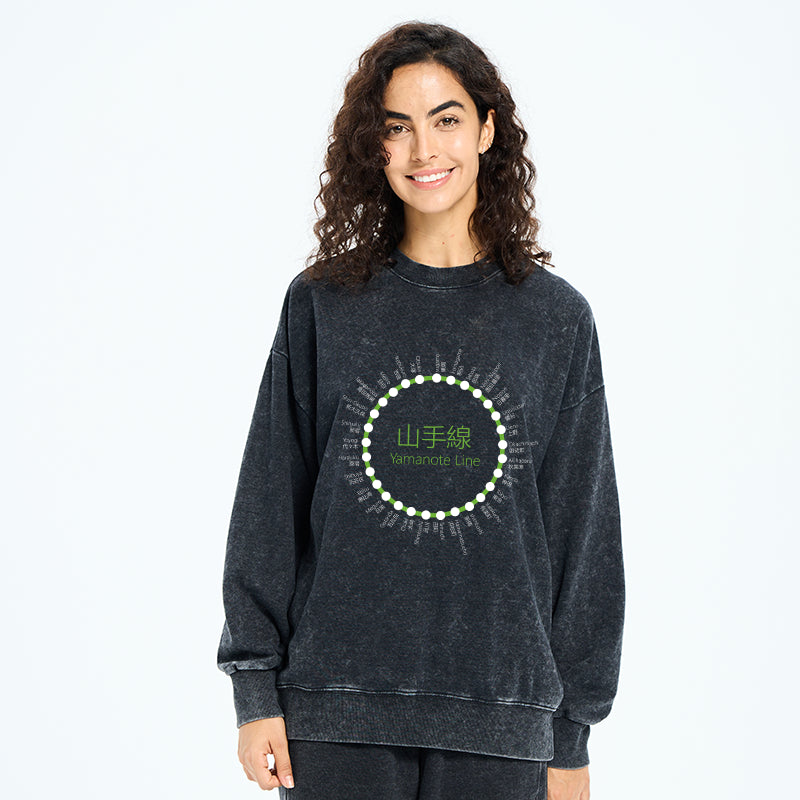 Yamanote Line Stations Circle Washed Sweatshirt