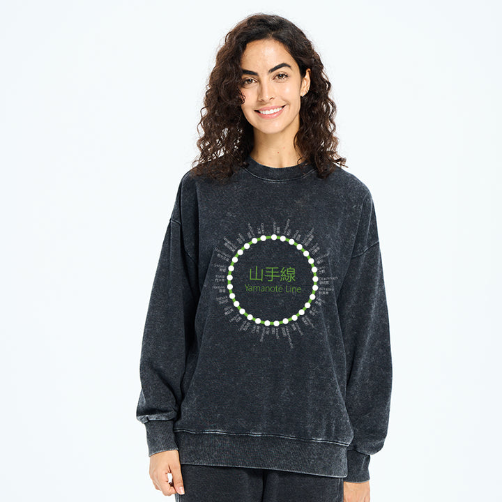 Yamanote Line Stations Circle Washed Sweatshirt