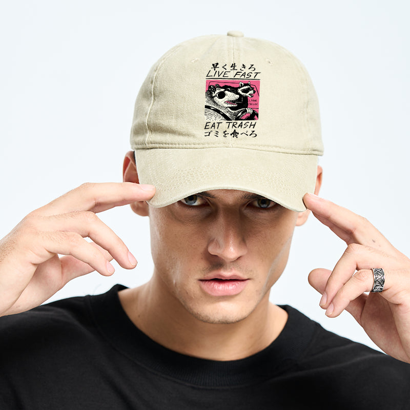 Live Fast Eat Trash Washed Cap